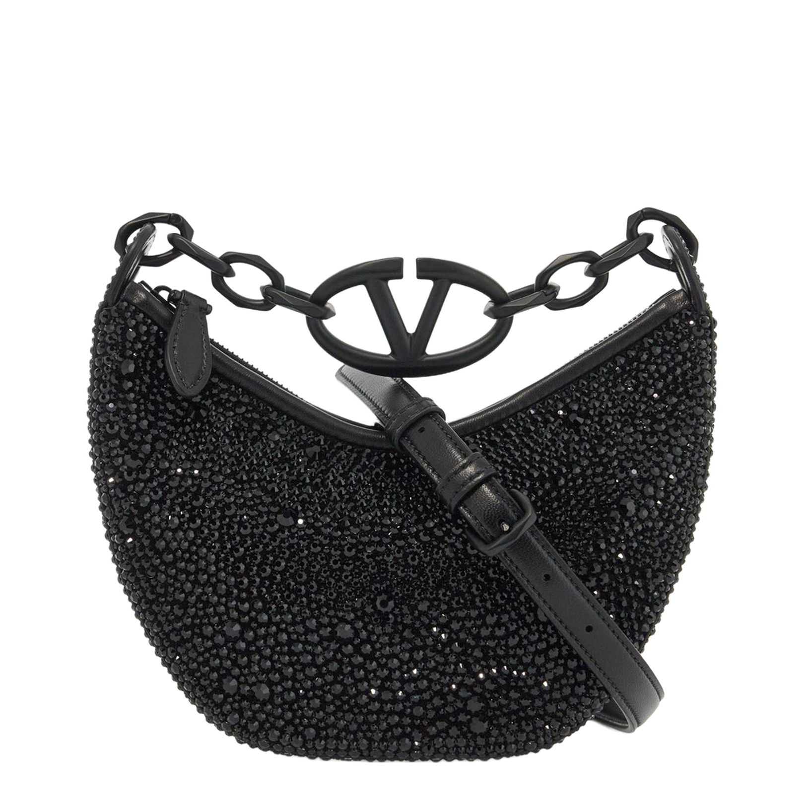 Embellished Leather Hobo VLogo Moon Handbag