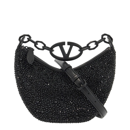 Embellished Leather Hobo VLogo Moon Handbag