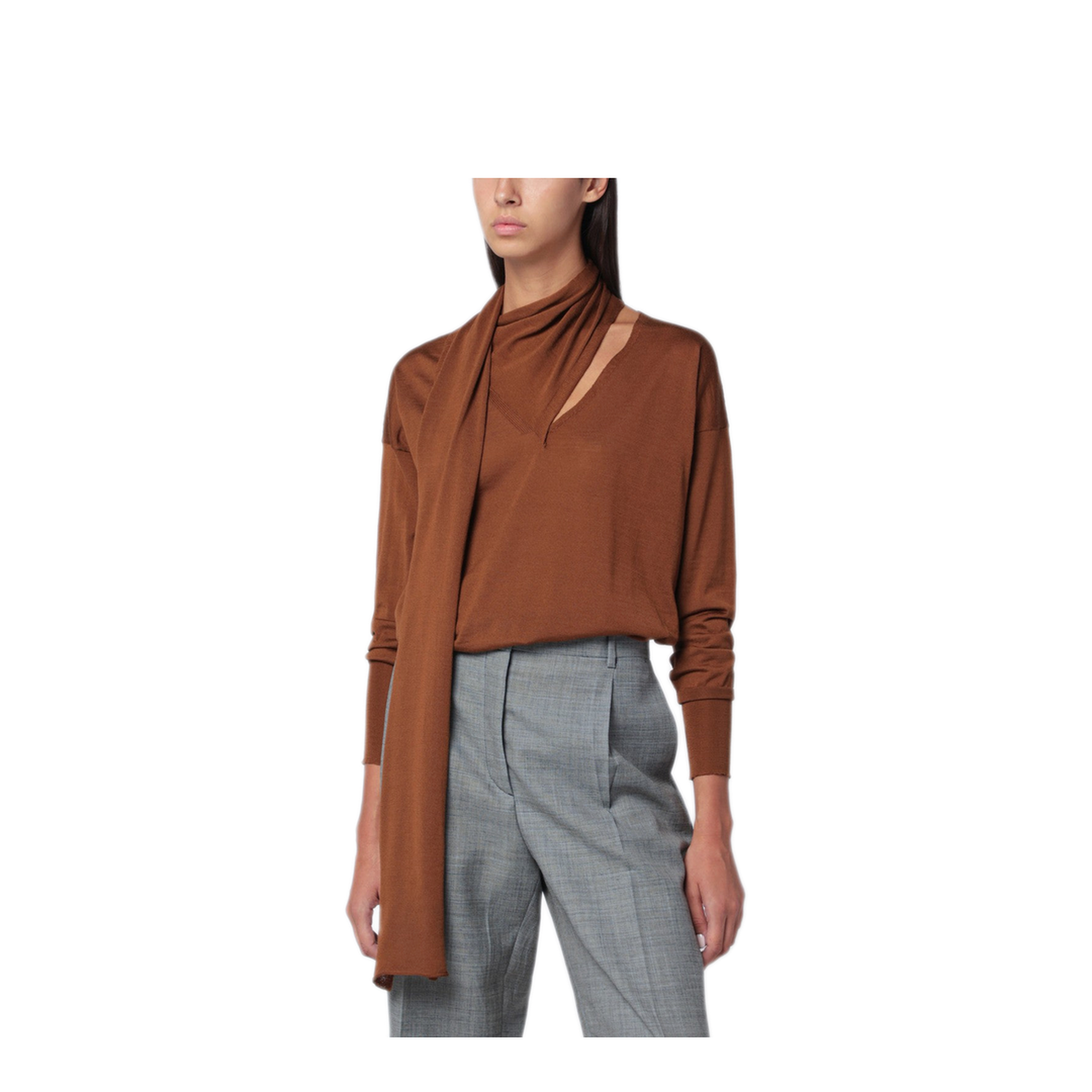 MAYFEYR - Roberto Collina - Hazelnut Coloured Sweater With Scarf - 253F03002WOF0307