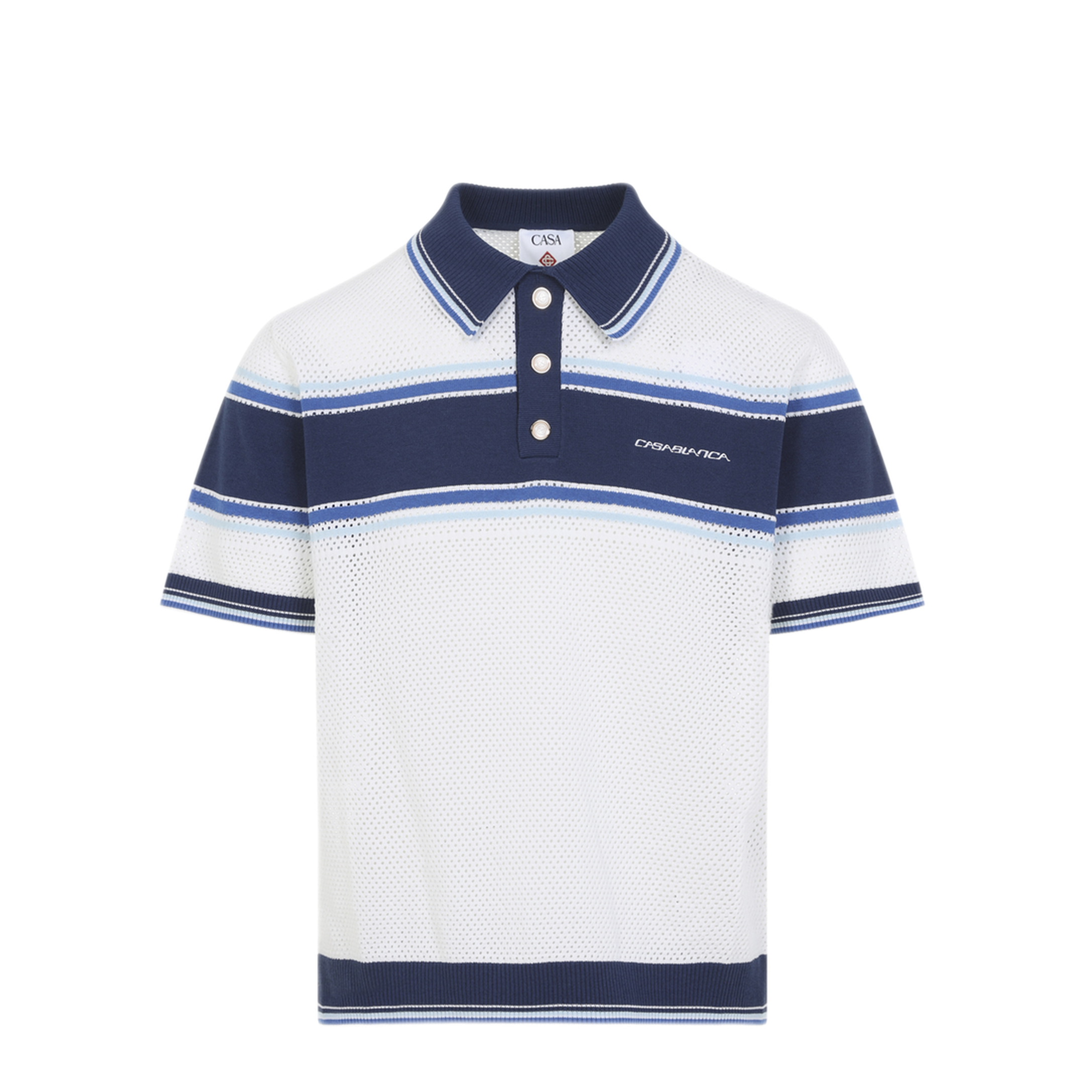 MAYFEYR - Casablanca - Mesh Stripe Polo - MSS26KW130401WHITE