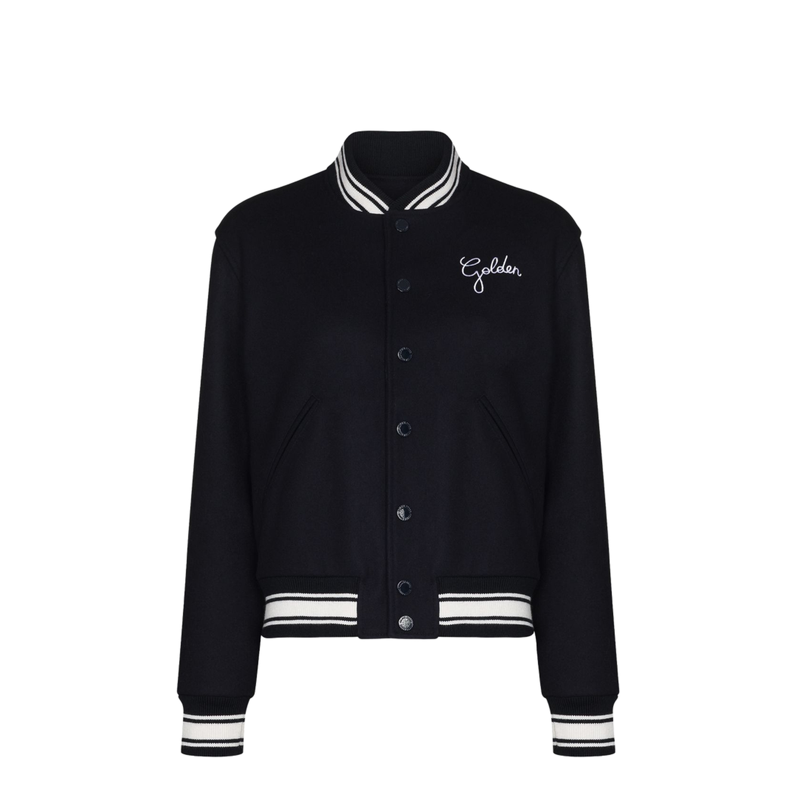 Black Virgin Wool Embroidered-Logo Bomber Jacket