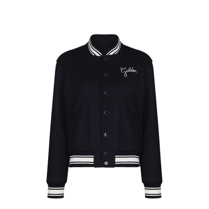 Black Virgin Wool Embroidered-Logo Bomber Jacket