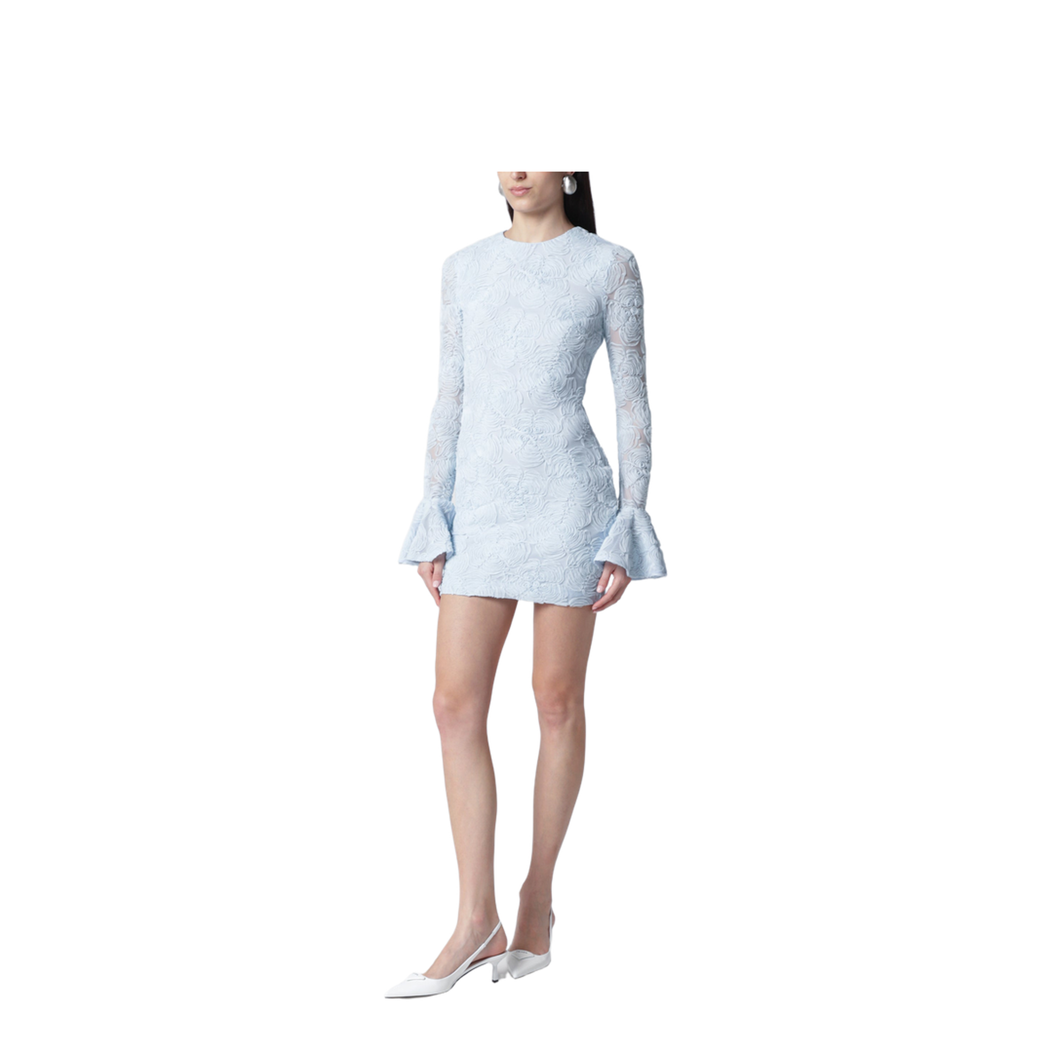 Light Blue Ruffled Mesh Mini Dress