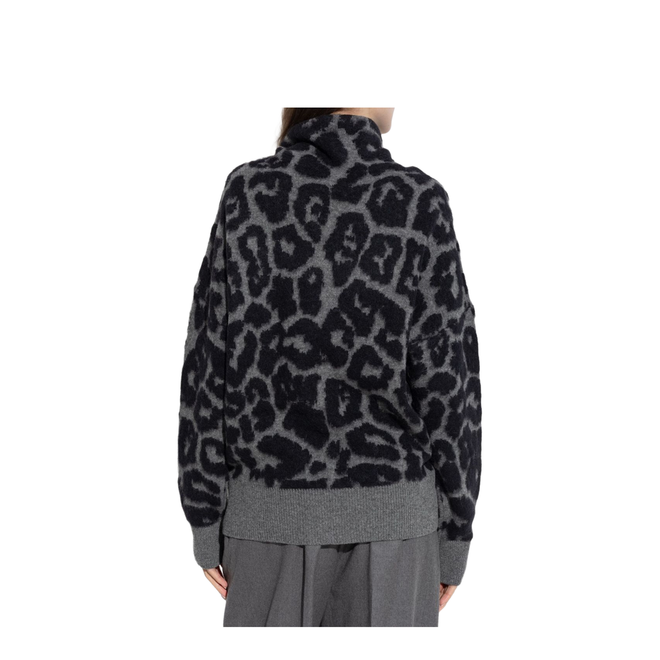 Black/Grey Leopard Jacquard Turtleneck Jumper