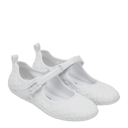 Low Ballerina Flats with Fabric Strap in White