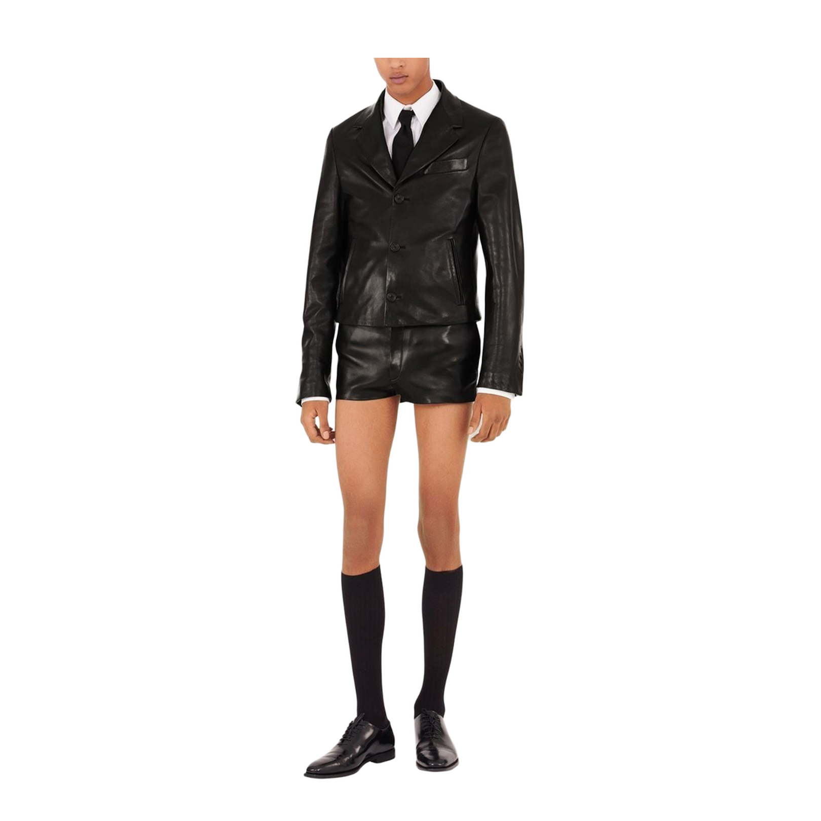 Slim-Cut Single-Breasted Leather Blazer