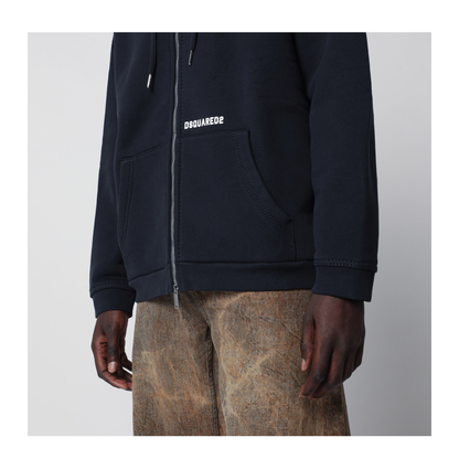 Zip-up Hoodie in Stretch Cotton, Blue