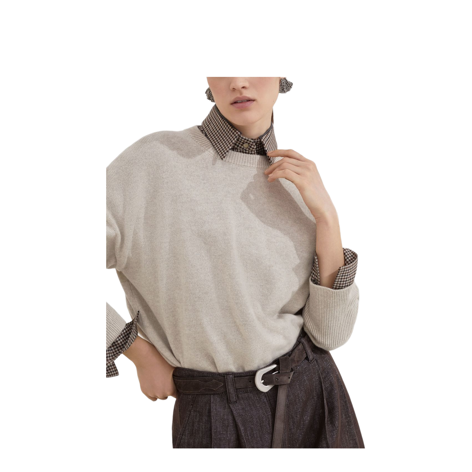 Cashmere Sweater with Monili in Beige