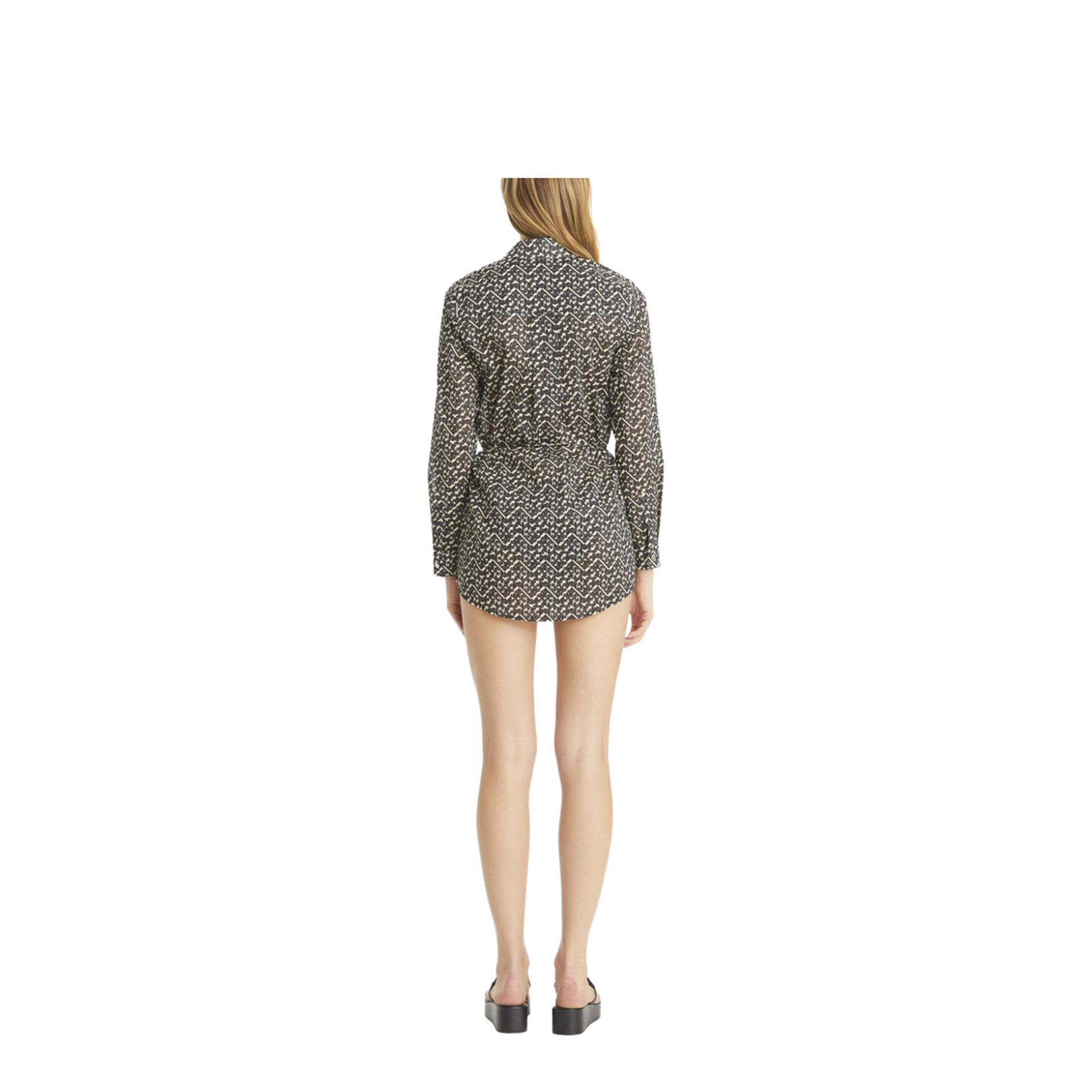 Graphic Print Tunic Belted Waist In Green
