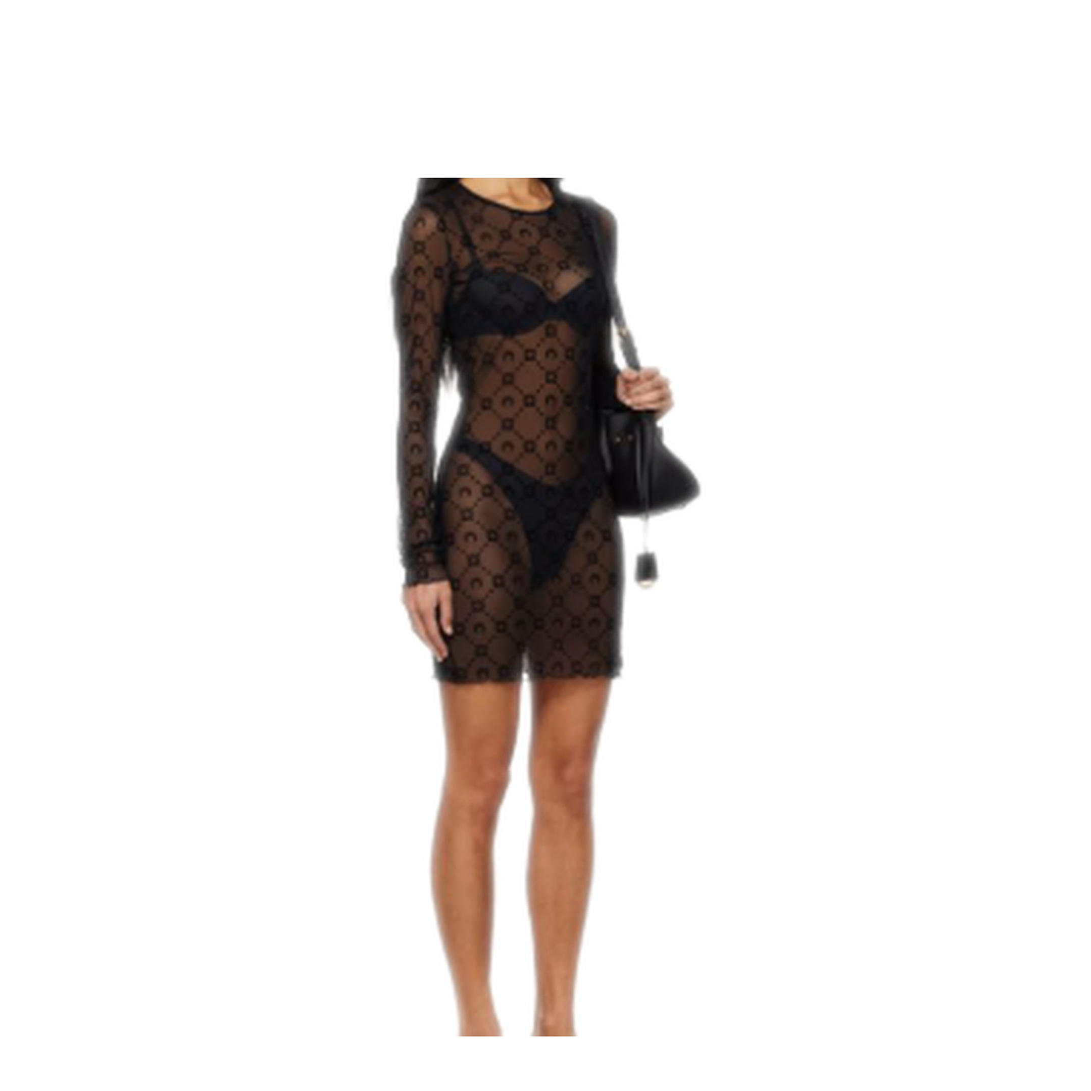 MAYFEYR - Marine Serre - Moonogram Mesh Flock Ls Mini Crewneck Dress - WDR267ACJER0005BK99