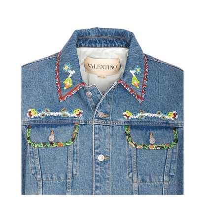 Beaded Embroidery Printed Edges Denim Jacket