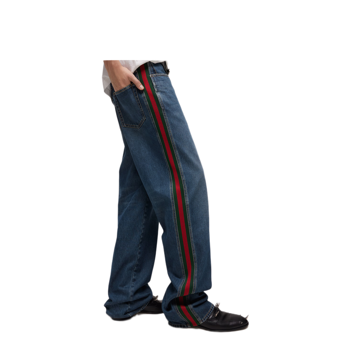 Wide Leg Jeans With Web Detail