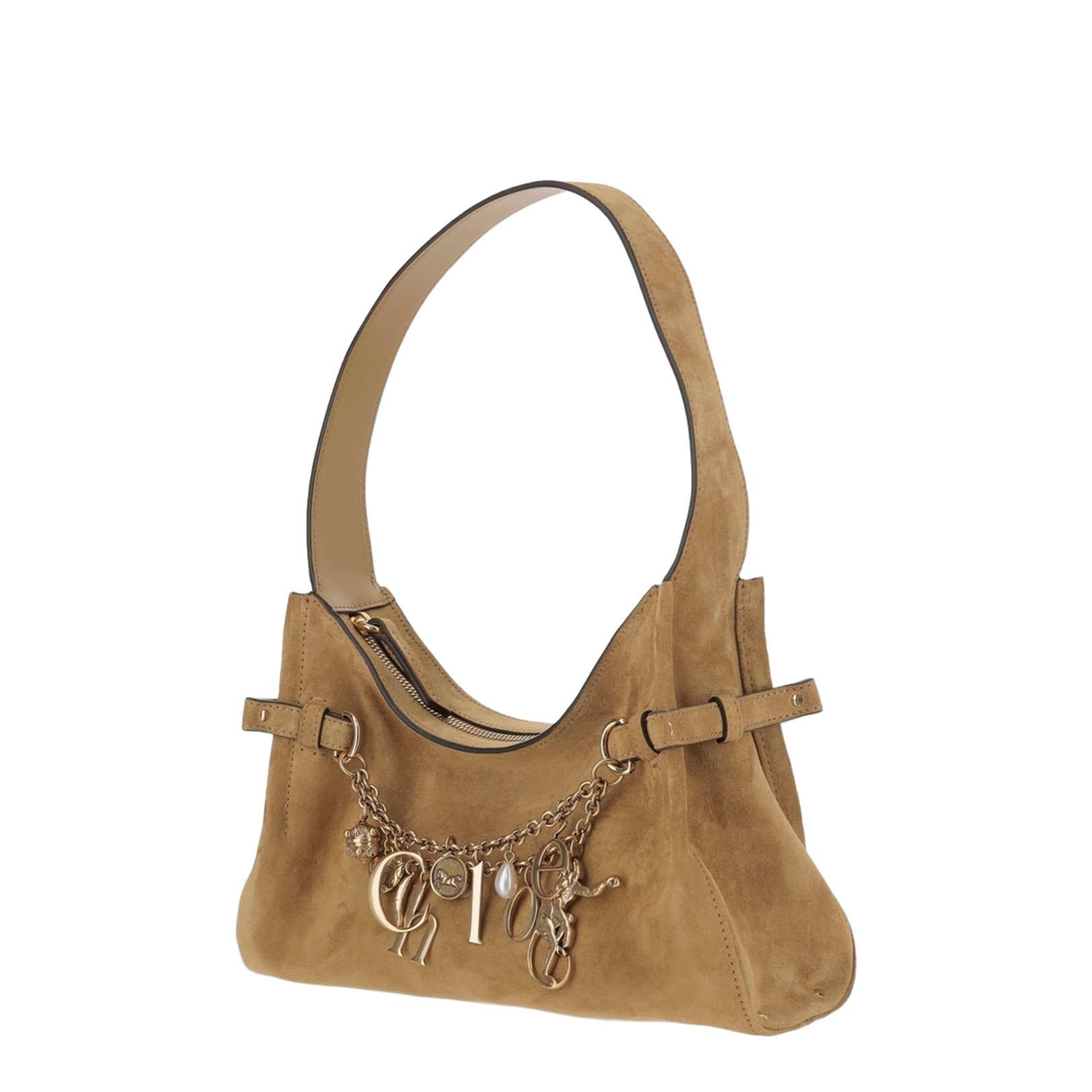 Charms Hobo Bag in Suede Leather Gold / Khaki