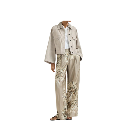 Bloom Pattern Pants Khaki