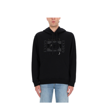 Cotton Jersey Sweatshirt with Print in Black