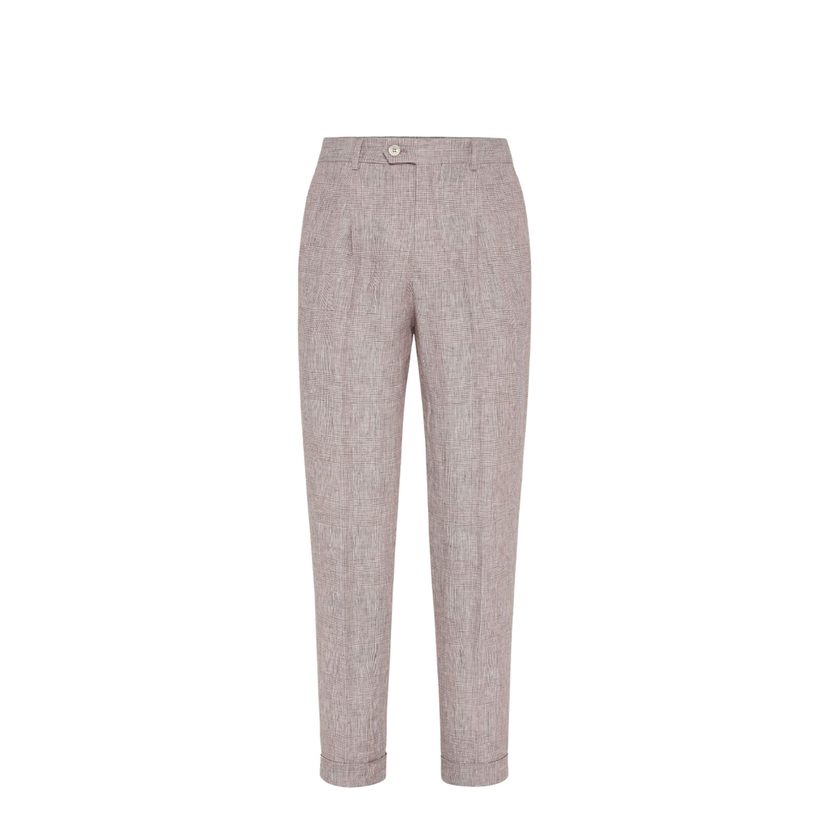 Linen Prince of Wales Leisure Fit Trousers with Pleat