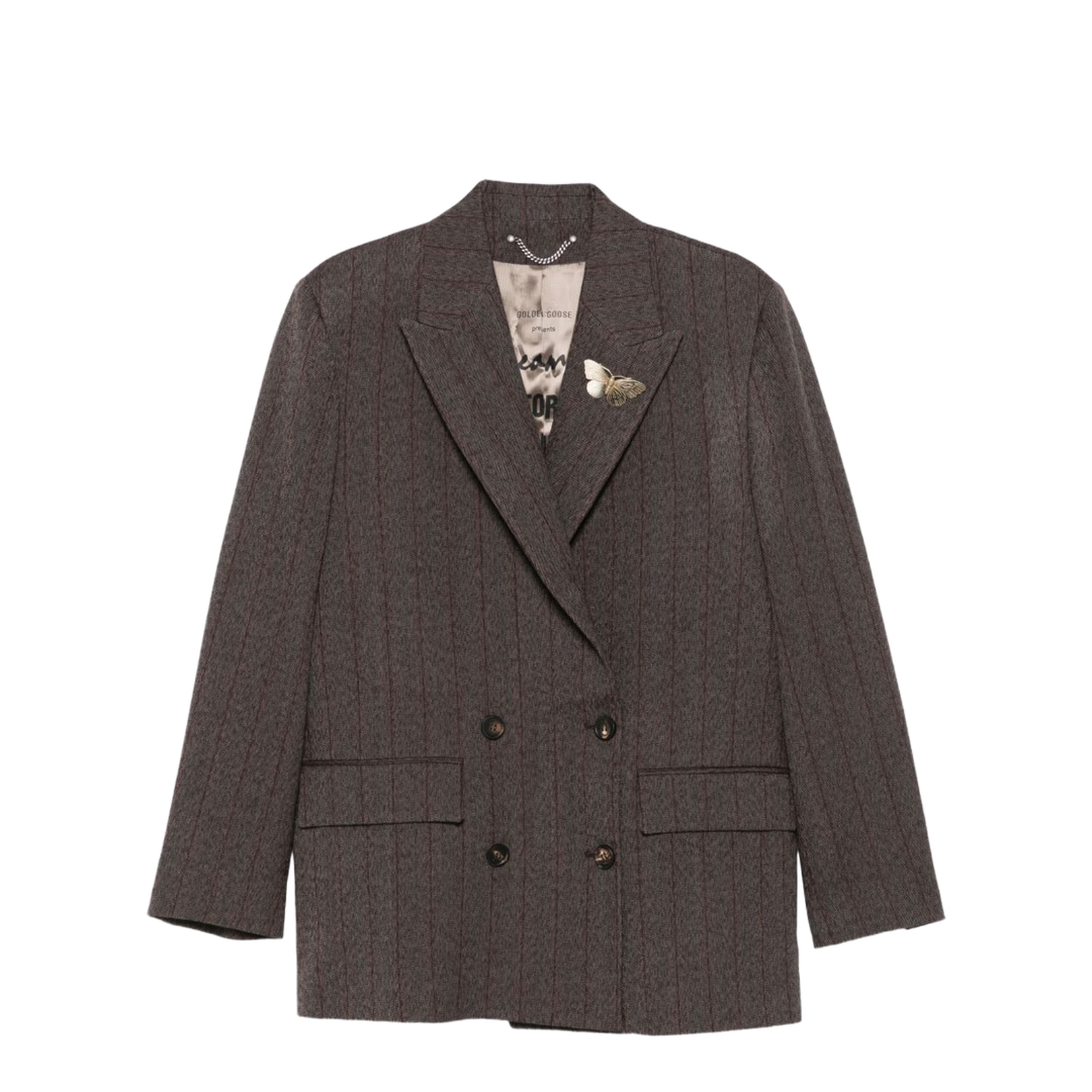 Cocoa Brown Pinstripe Double-Breasted Jacket