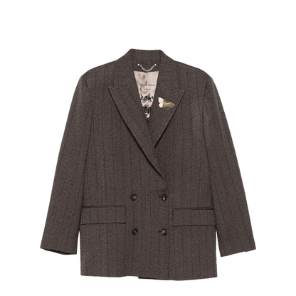 Cocoa Brown Pinstripe Double-Breasted Jacket