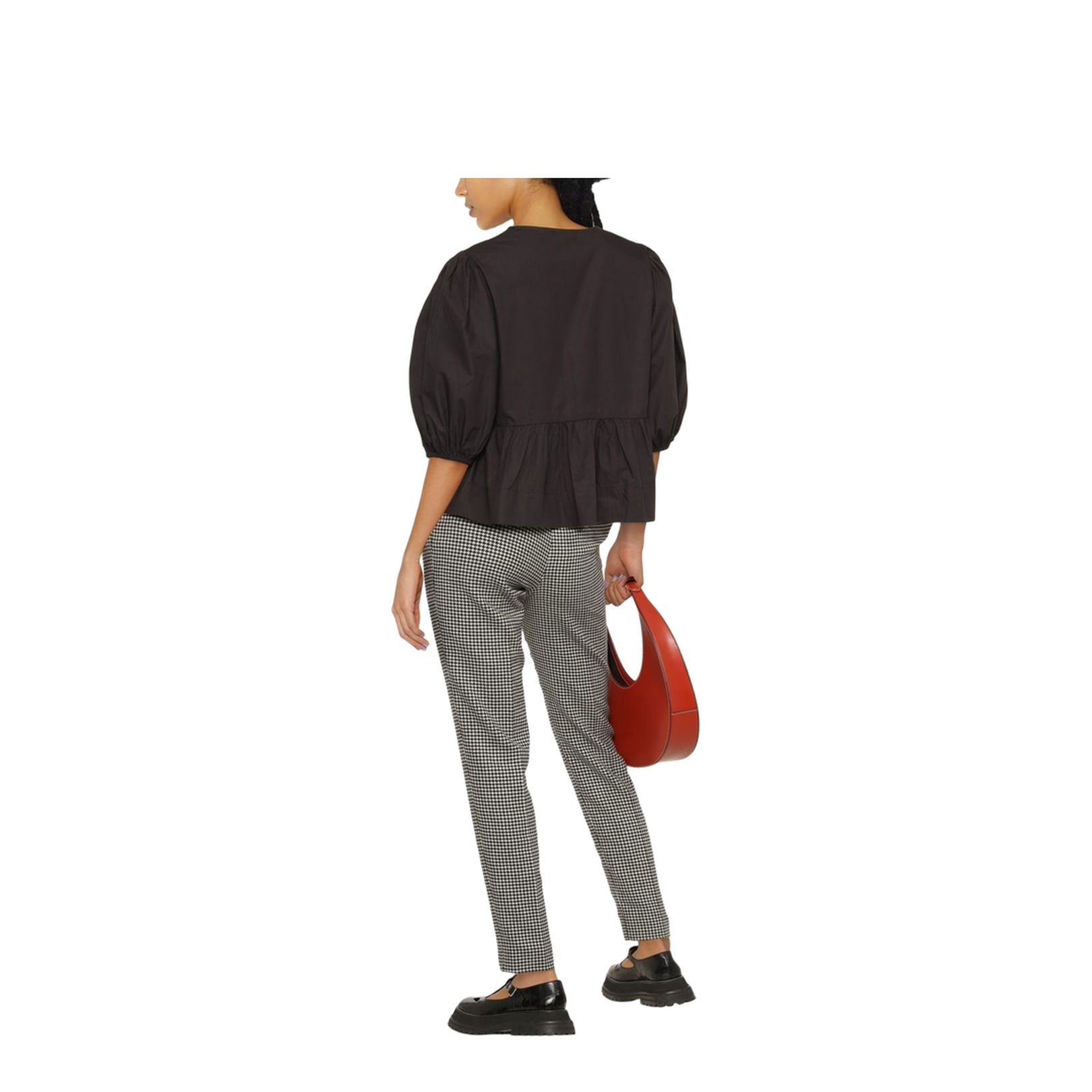 Black Puff-Sleeved Peplum Top