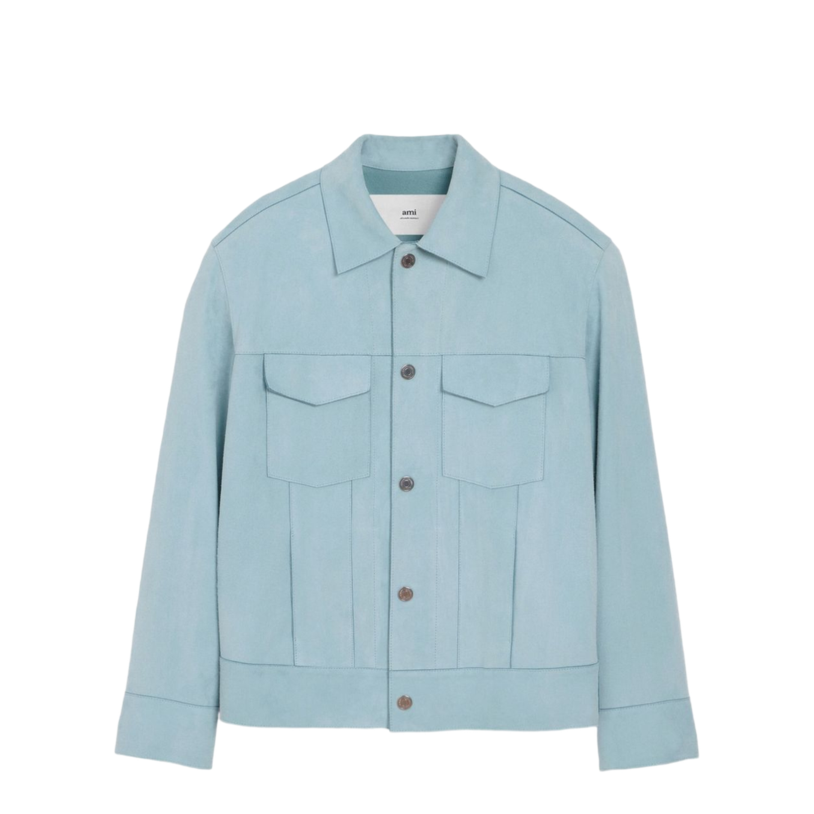 Sky Blue Leather Trucker Jacket