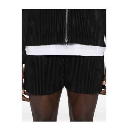 Black Plisse Fabric Pull-On Pants