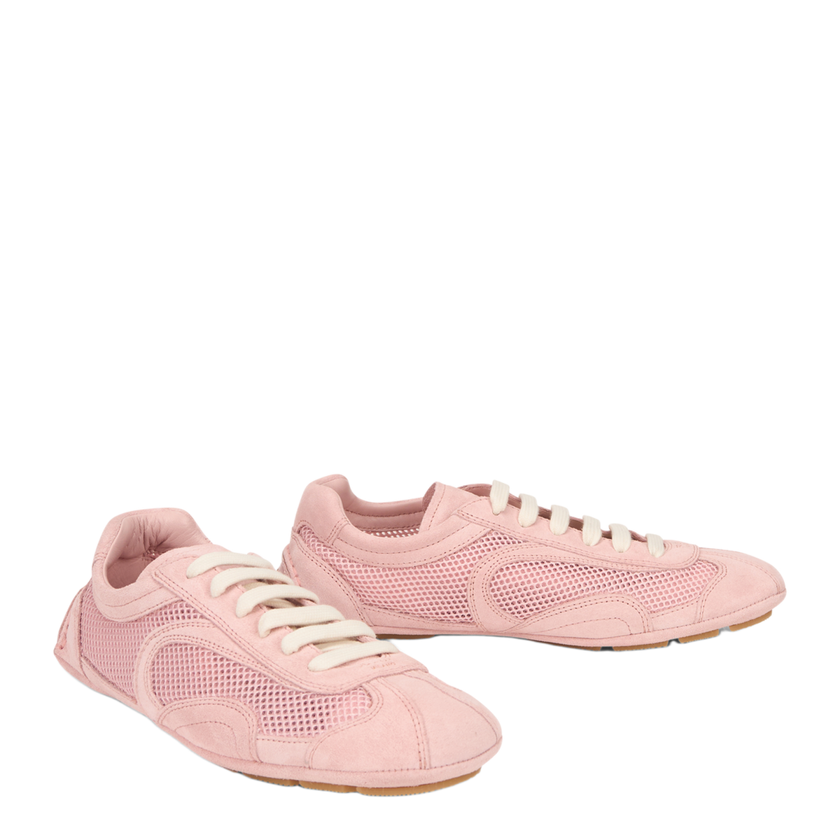 MAYFEYR - Prada - Pink Suede And Mesh Montecarlo Sneakers - 1E247OFD0103D8CF0924