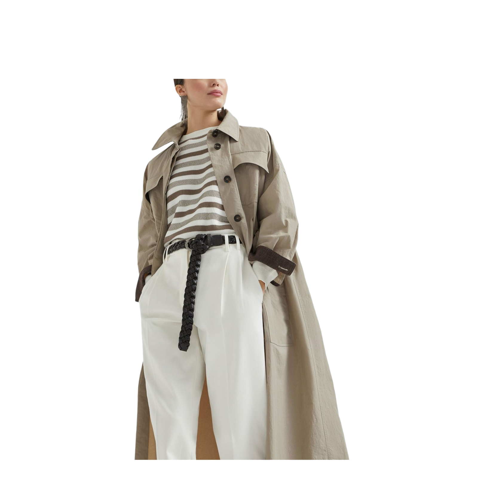 Trench Coat with Monili in Beige