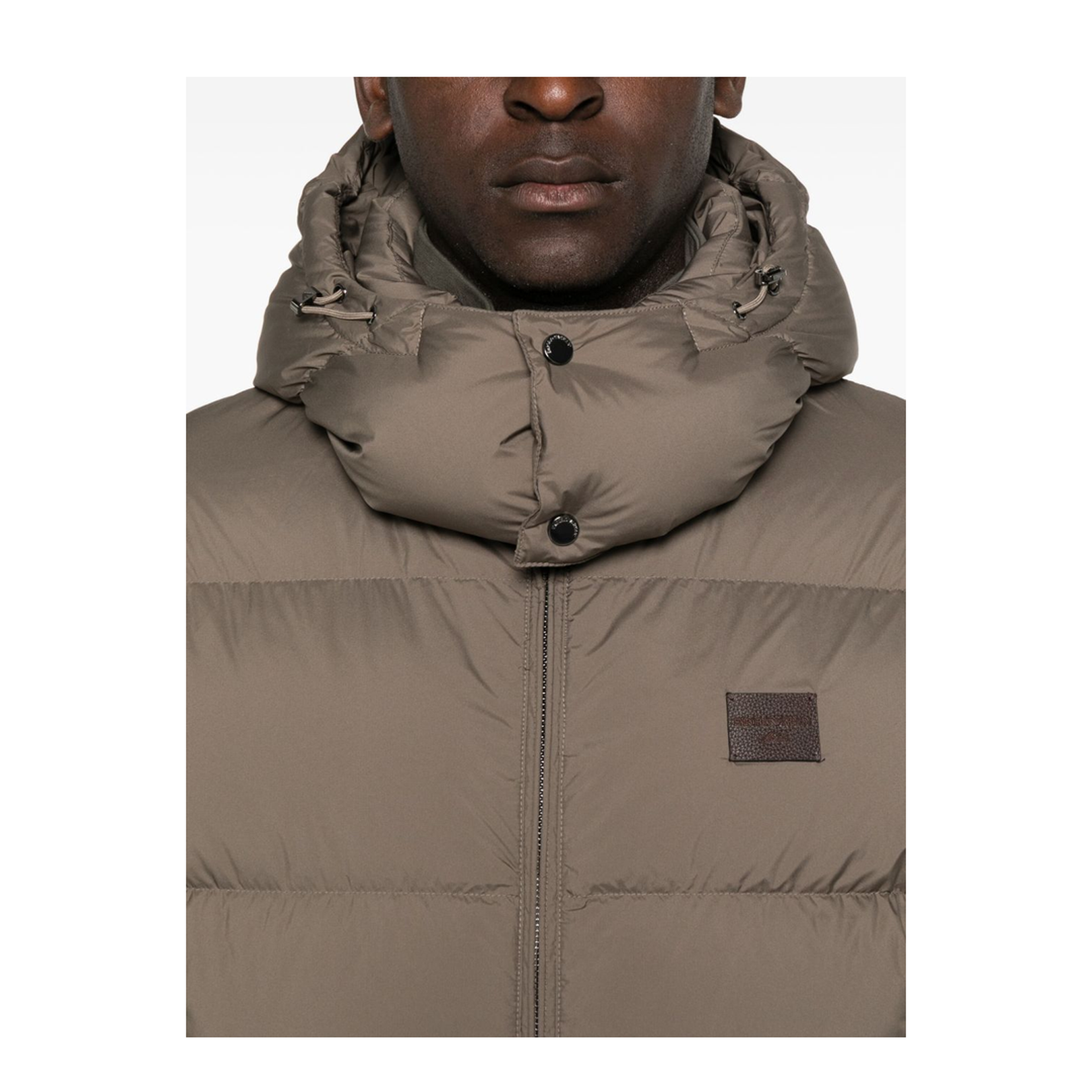 Water-repellent, quilted ripstop nylon hooded down jacket