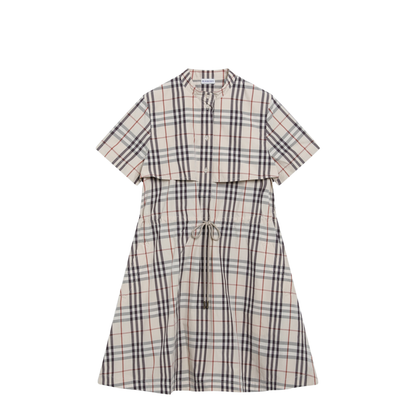 Beige Check Short-Sleeve Cotton Dress