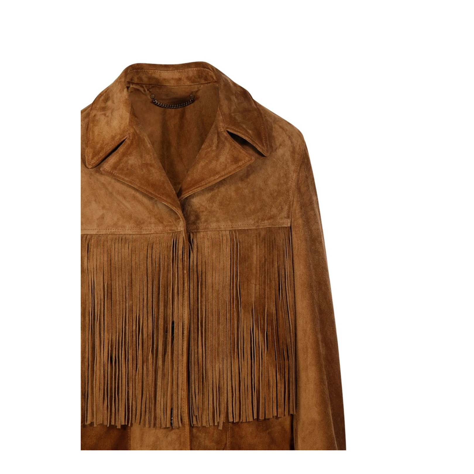 Brown Fringe Detailing Notched Collar Jacket