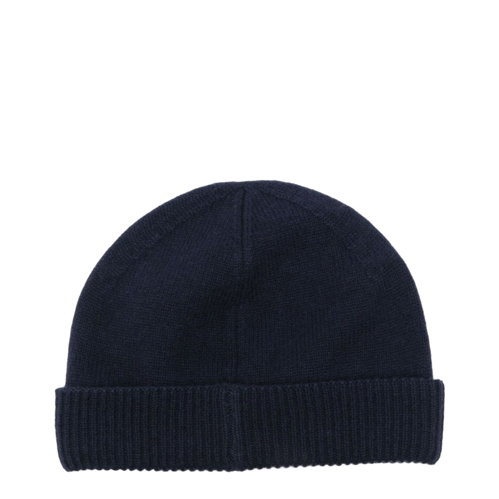 Blue Cashmere Ribbed Knit Turn-Up Brim Hat
