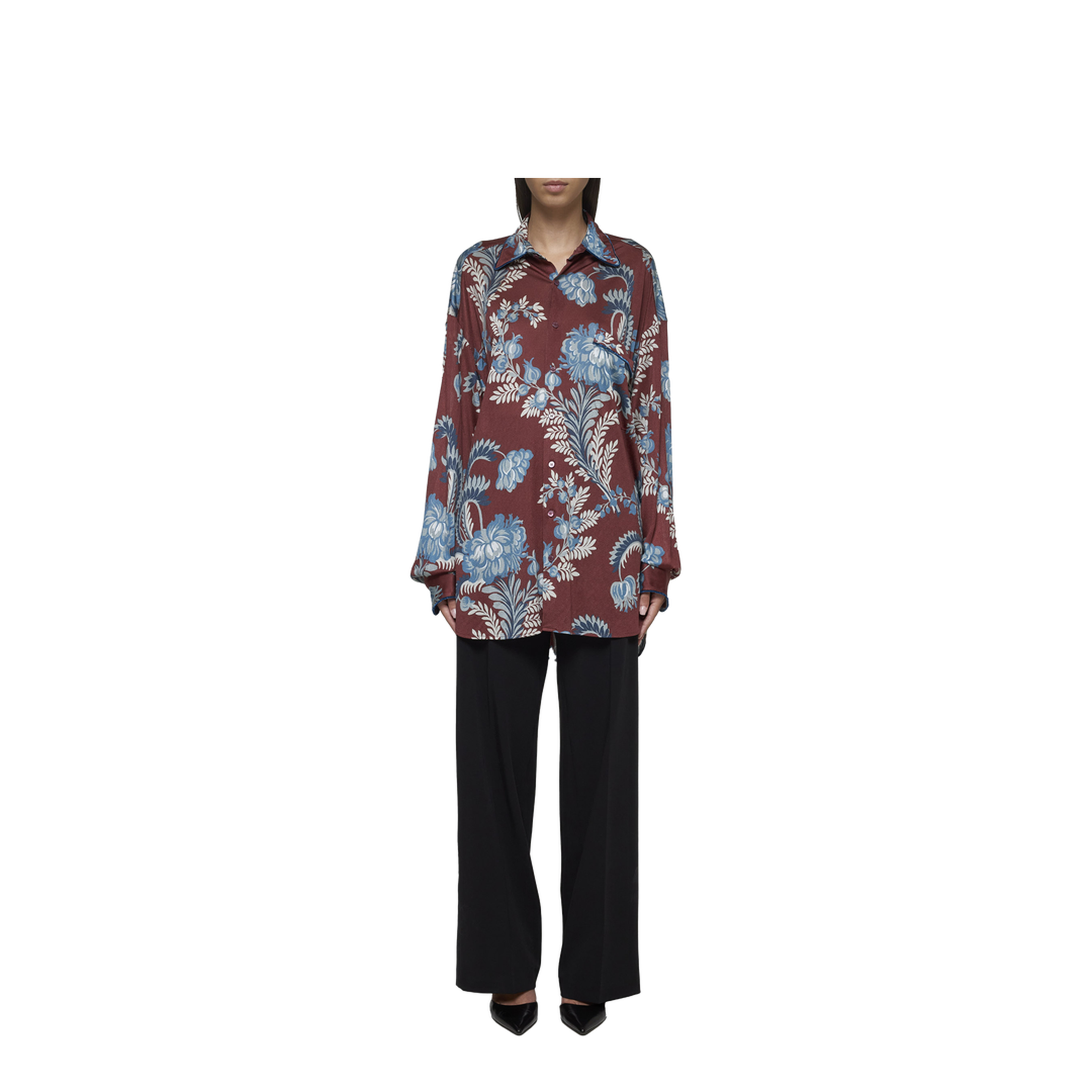 Oversized Shirt Crepe Floral Print