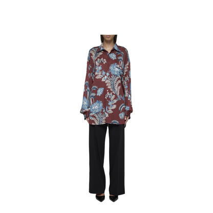 Oversized Shirt Crepe Floral Print