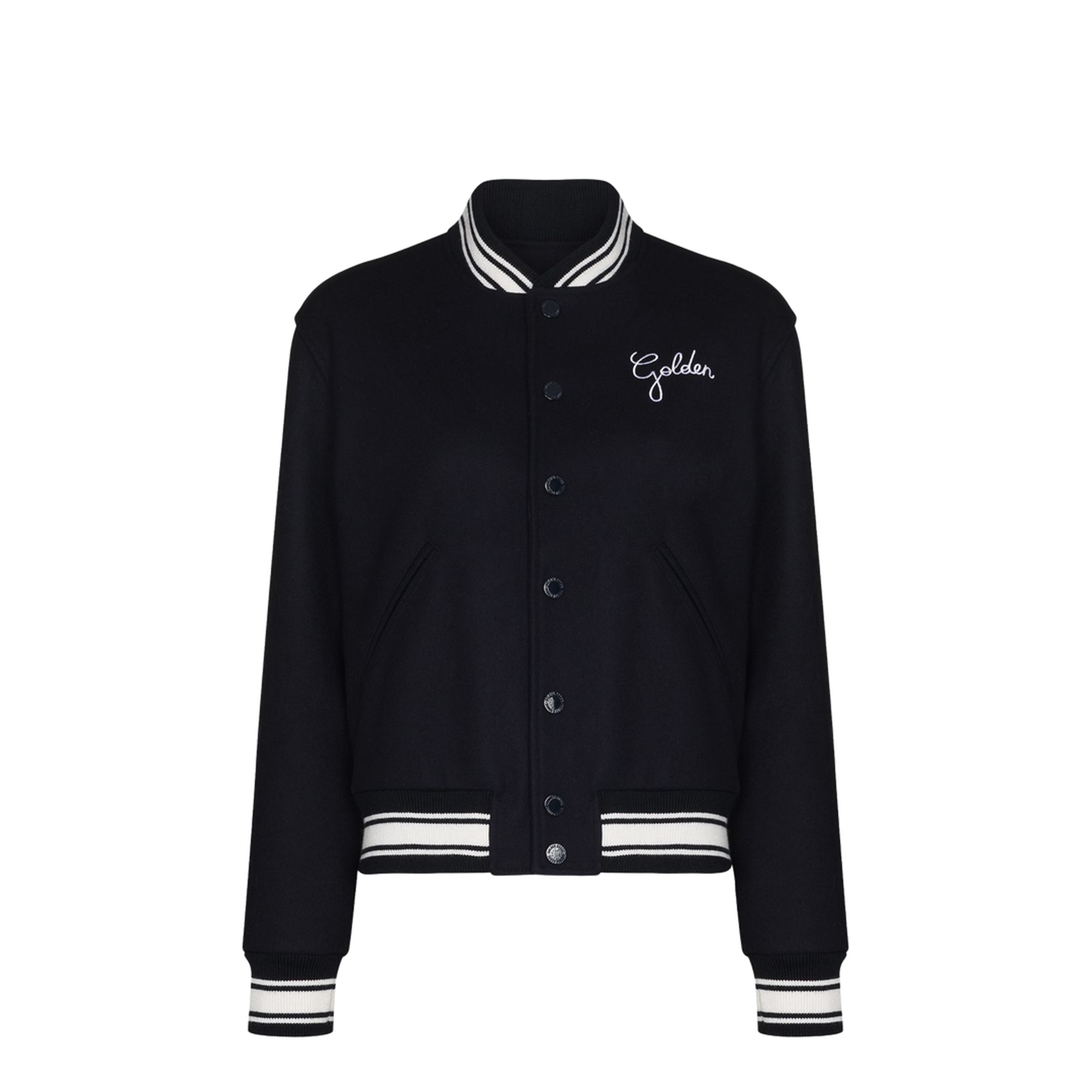 Black Virgin Wool Embroidered-Logo Bomber Jacket