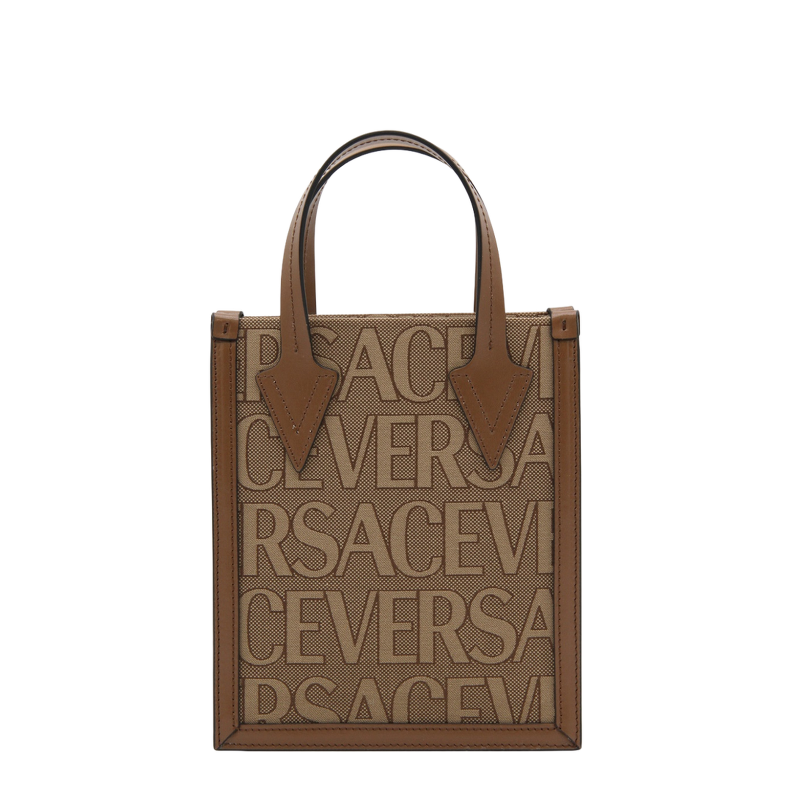 Beige Canvas Bag with Jacquard Logo Motif
