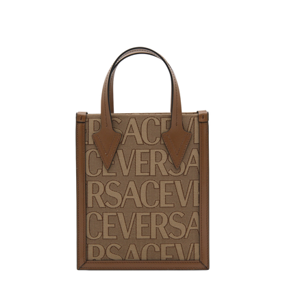 Beige Canvas Bag with Jacquard Logo Motif