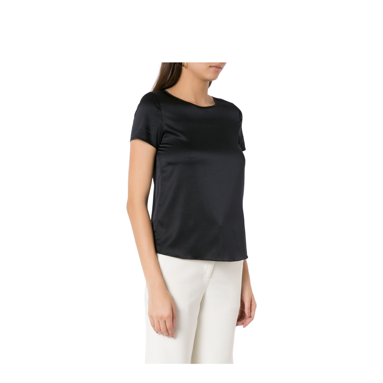 Blue Stretch-Silk Scoop Neck T-Shirt