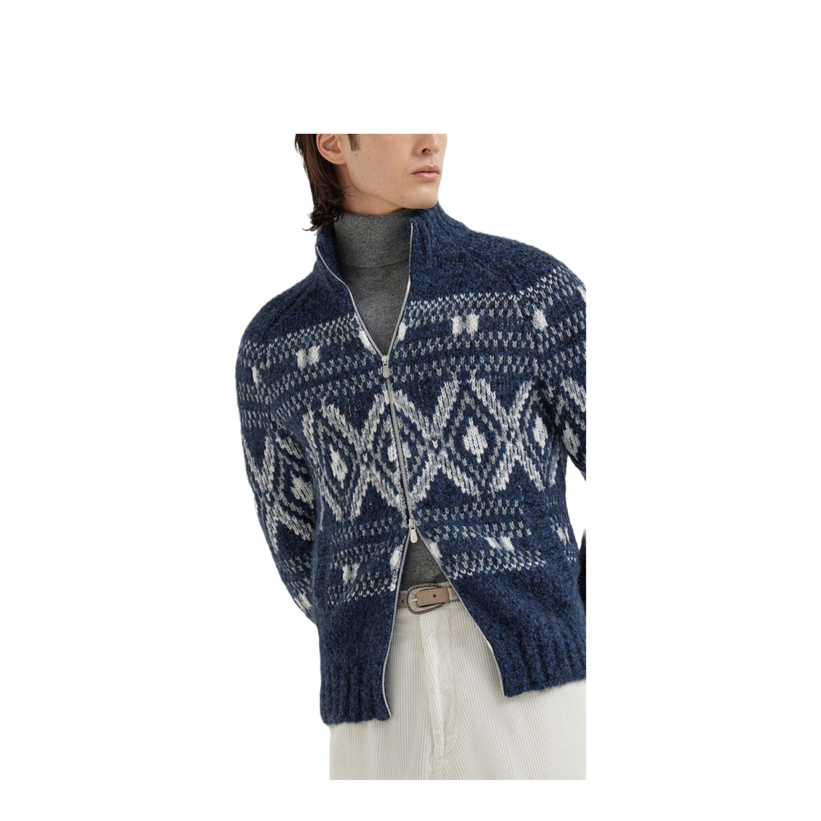 Jacquard Cardigan in Navy Blue