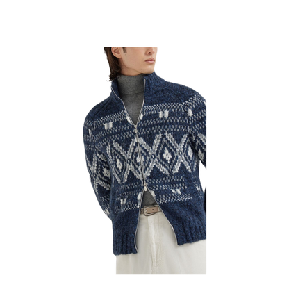 Jacquard Cardigan in Navy Blue