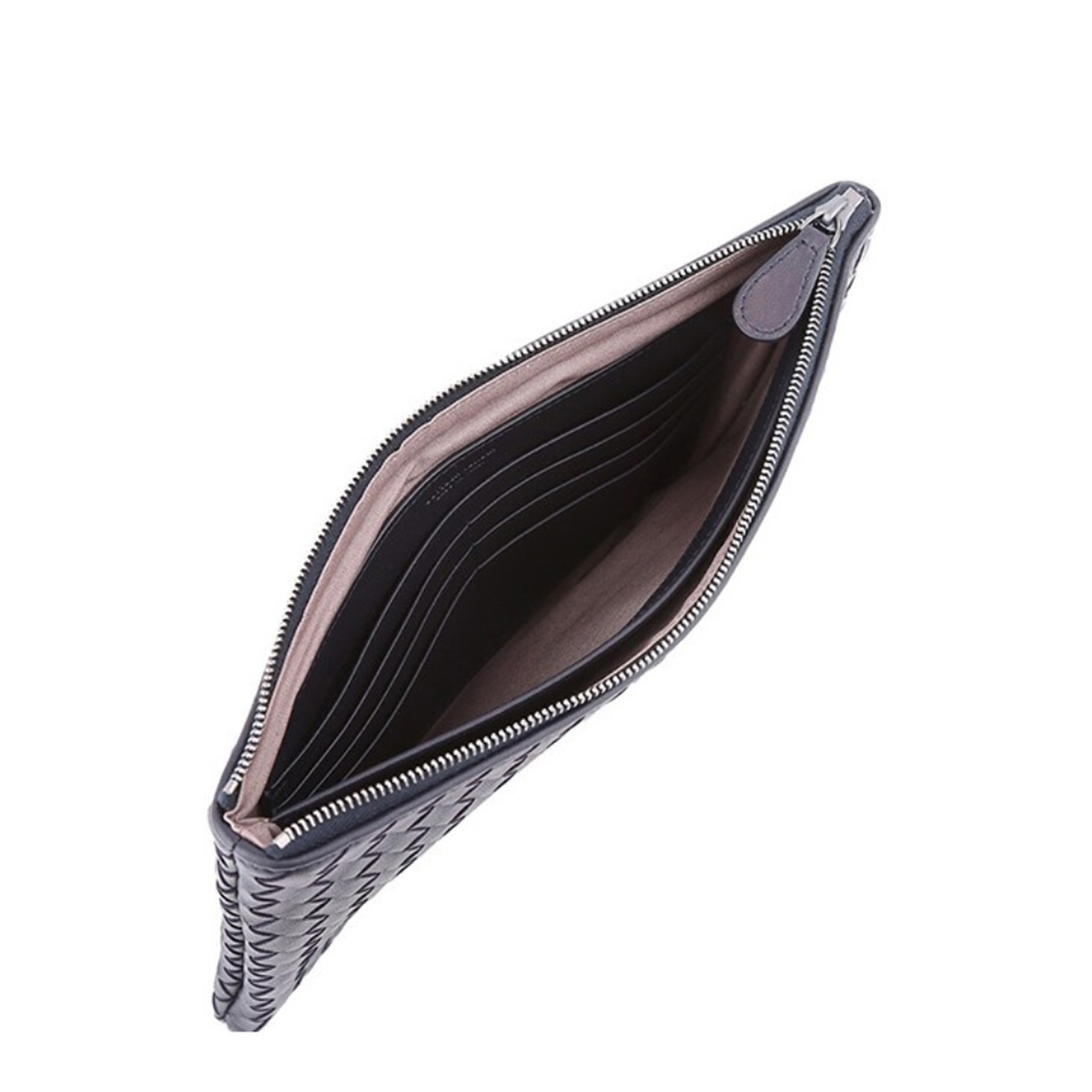 Intrecciato Leather Clutch Bags - Navy Blue