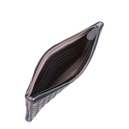 Intrecciato Leather Clutch Bags - Navy Blue