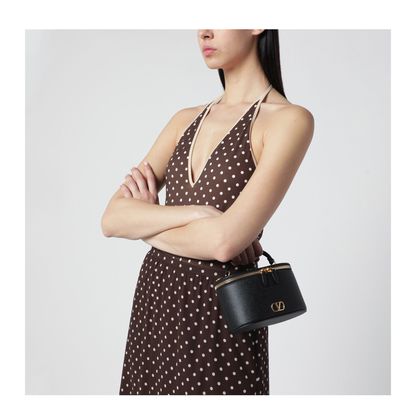 VLogo Signature Mini Grainy Calfskin Vanity Bag - Black