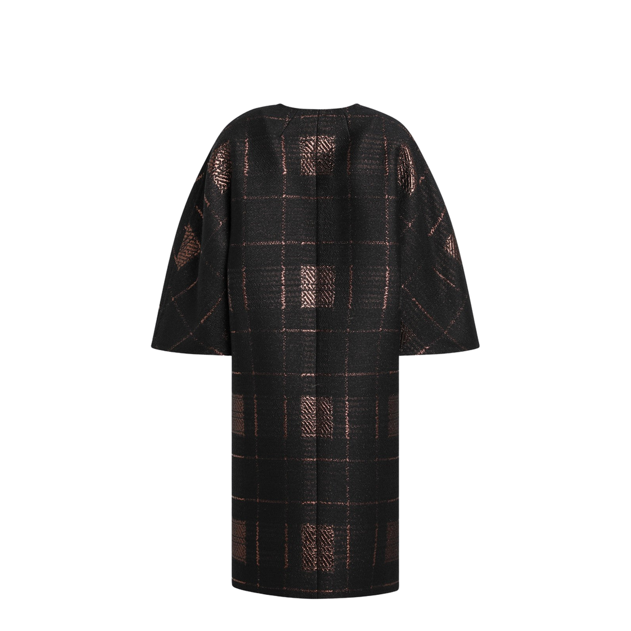 Black Cocoon Coat in Jacquard Lamé