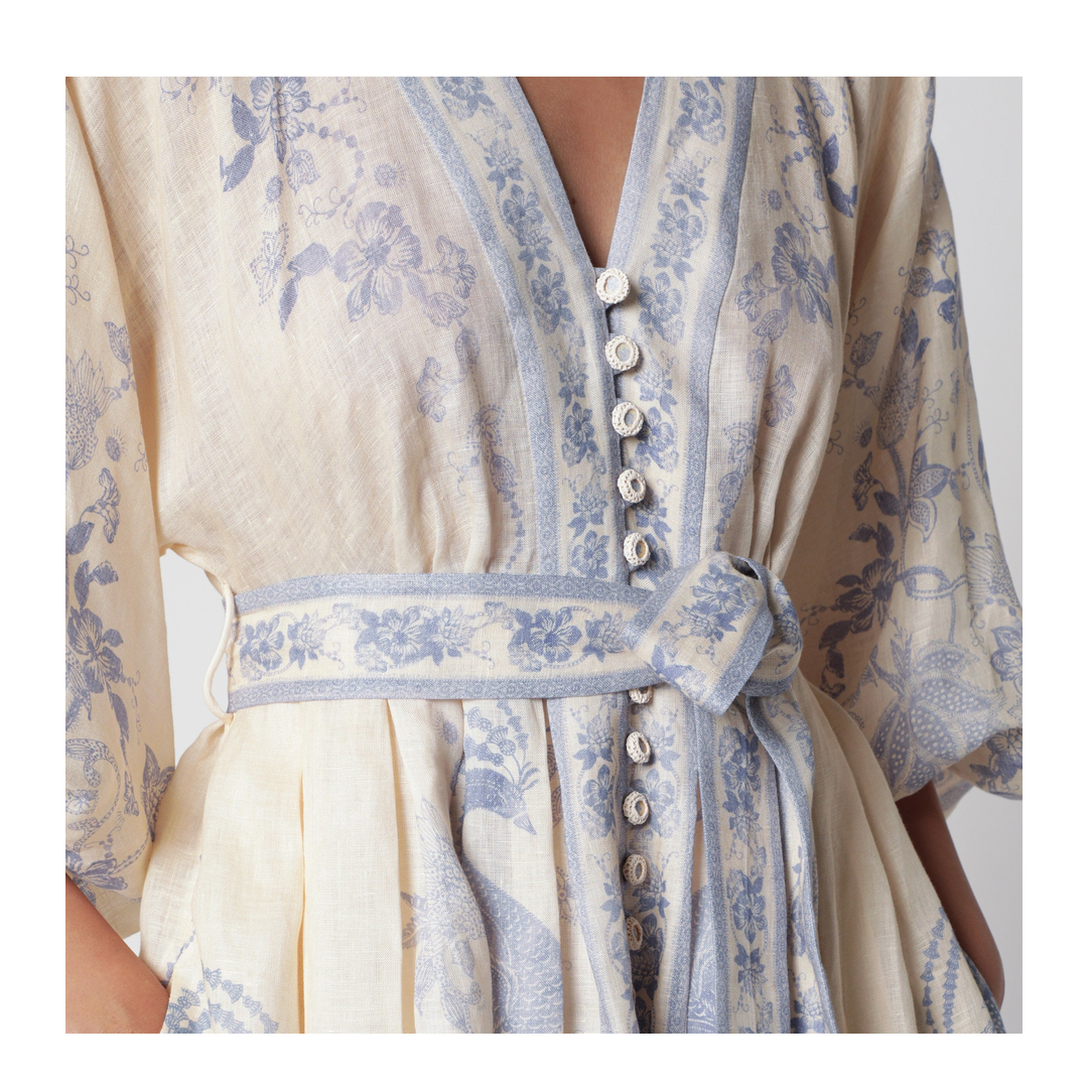 MAYFEYR - Zimmermann - Indra Plunge Dress In Cream Lilac Linen - 3500DSS262LICL