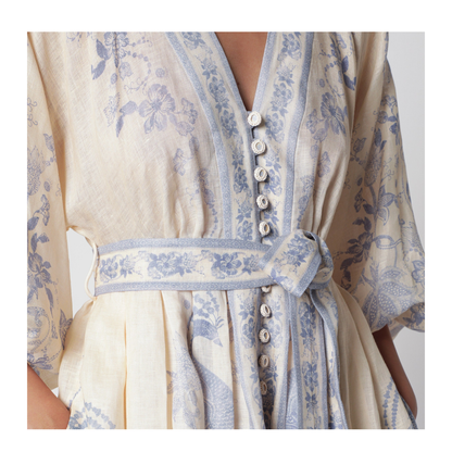 MAYFEYR - Zimmermann - Indra Plunge Dress In Cream Lilac Linen - 3500DSS262LICL