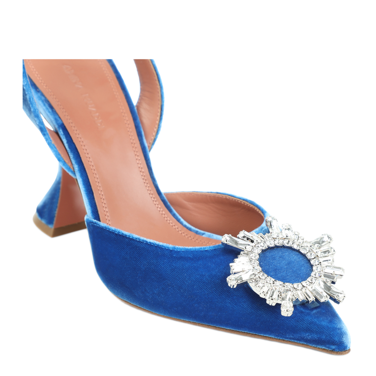 MAYFEYR - Amina Muaddi - Indigo Blue Begum Sling 95 Velvet Pumps - 18S366568BEGINDIGO