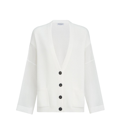 Ribbed Knit Cardigan White