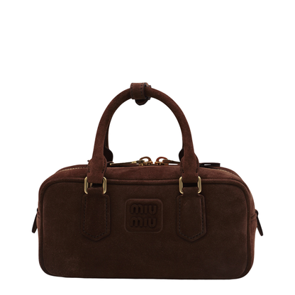 Dark Brown Arcadie Padded Suede Top-handle Bag