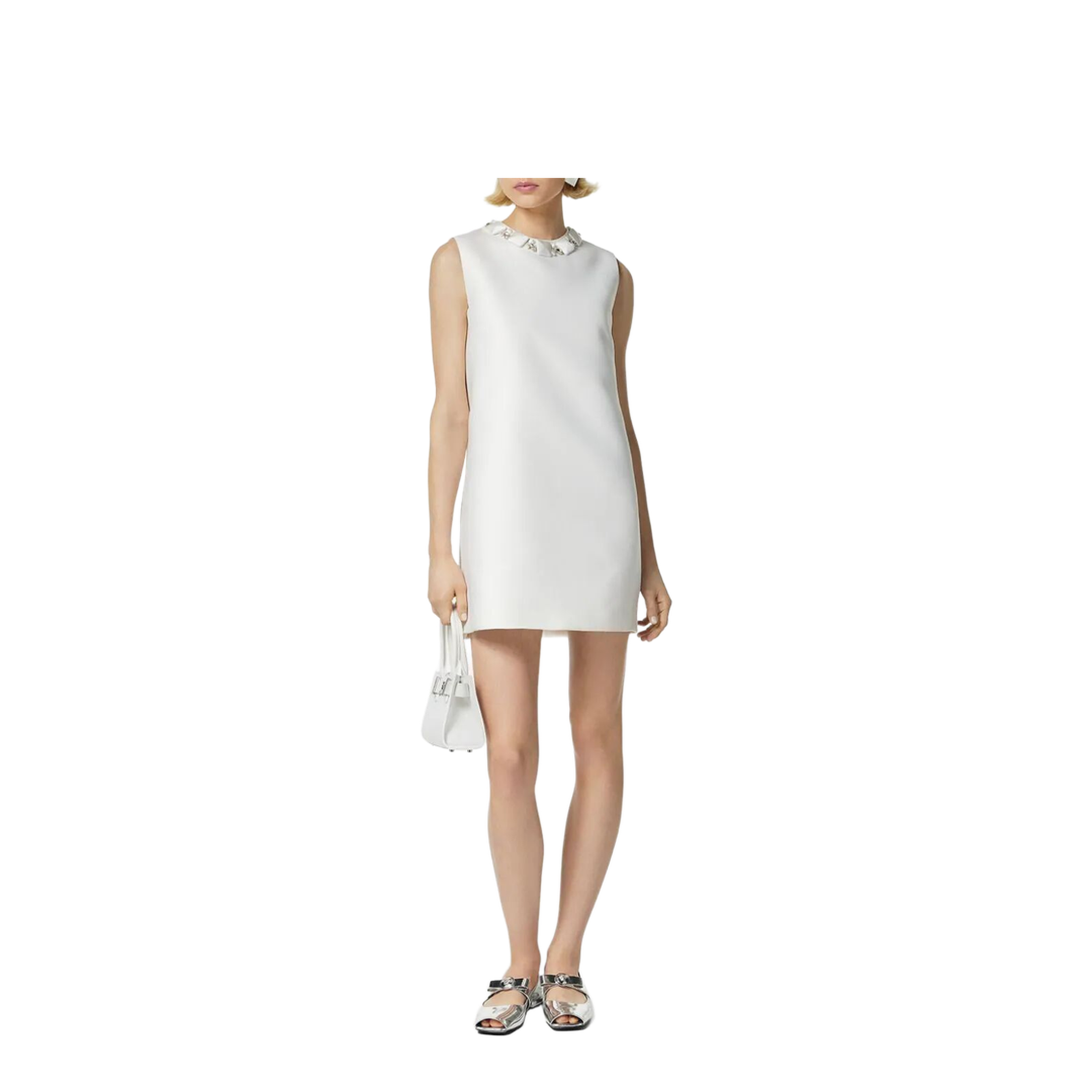 White Sleeveless Mini Dress in Silk Blend