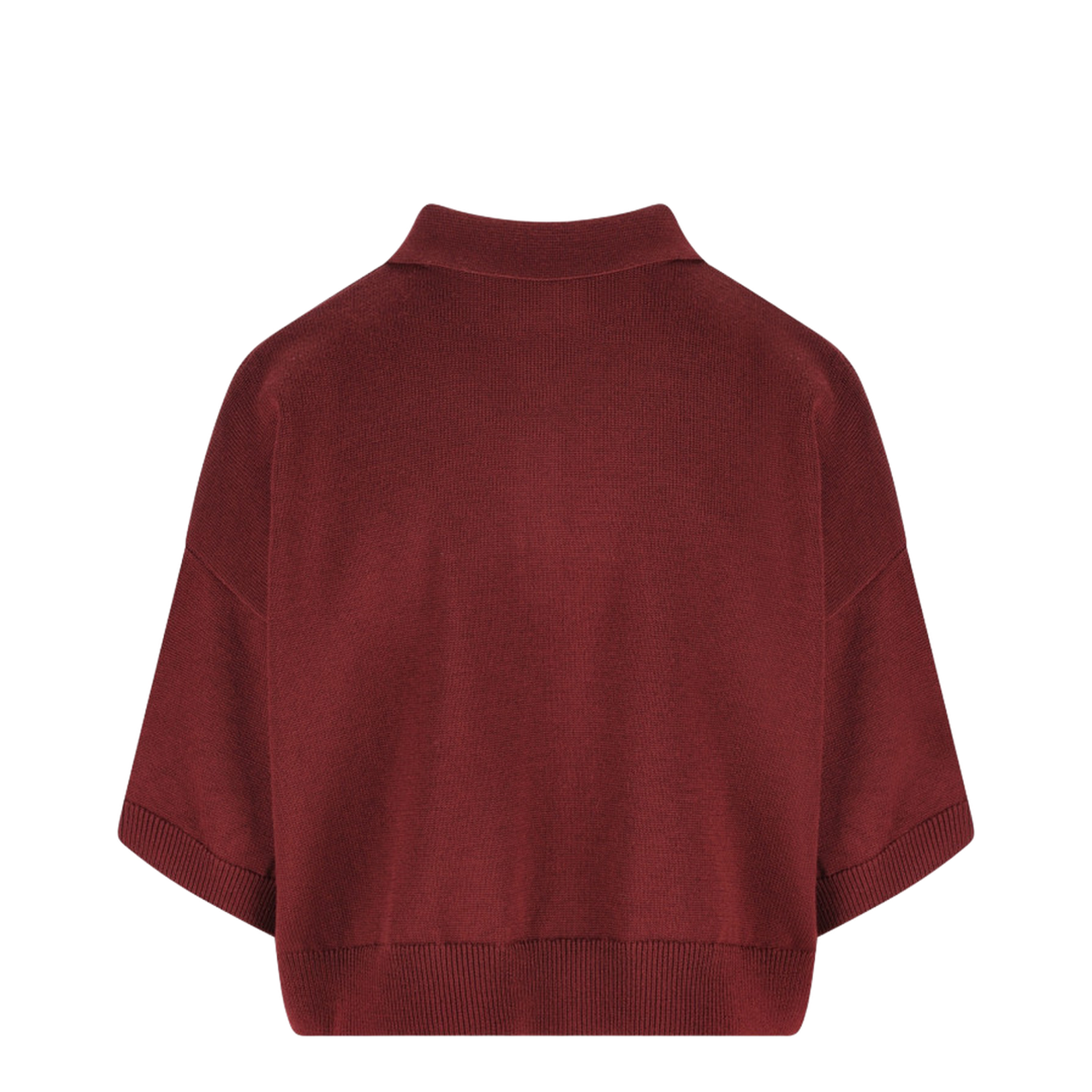 Crop Fit Wool Polo Shirt In Burgundy